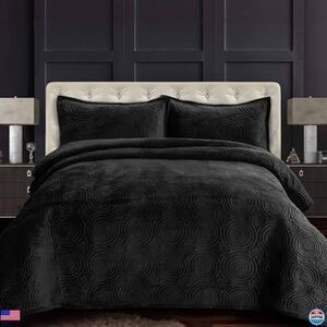 Oversized Velvet Quilt 3-Piece King Bed Set, Soft 260GSM, Steel Grey